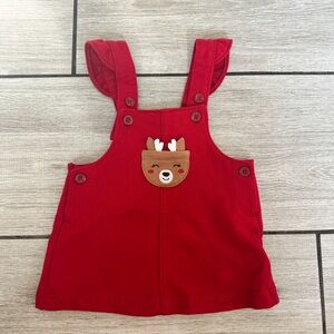 Carters Red Baby Overall Dress with Reindeer Design Christmas 0-3 Months